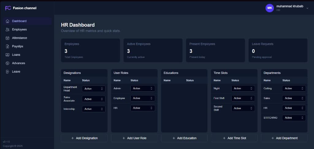 Fashion Channel - HRMS Workforce Automation System — project screenshot by Neura Agency