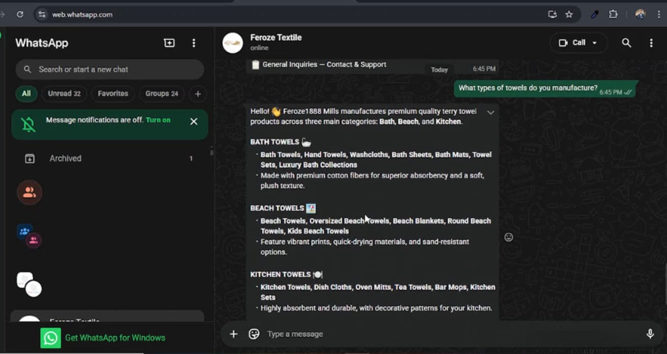 Feroze1888 WhatsApp AI Customer Support System — project screenshot by Neura Agency